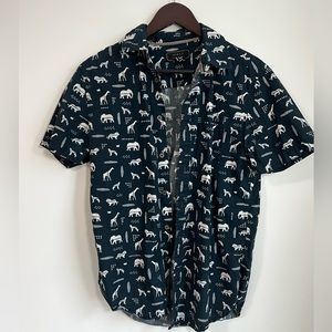 Animal Print Forever 21 Men short sleeve navy button up - super fun pattern!